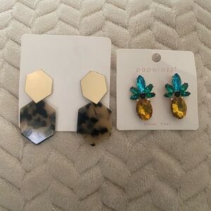 Paparazzi Blue and Gold Gemstone Earrings set of 2